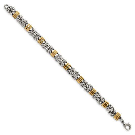 Chisel Stainless Steel Polished Yellow IP-plated Byzantine 8.25 inch Bracelet
