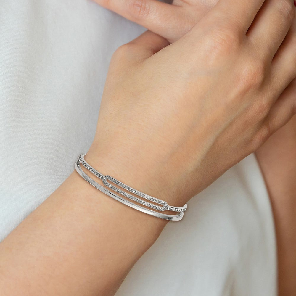 Chisel Stainless Steel Polished with Crystals Adjustable Bangle Bracelet