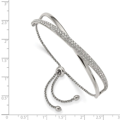 Chisel Stainless Steel Polished with Crystals Adjustable Bangle Bracelet