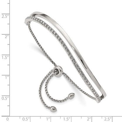 Chisel Stainless Steel Polished with Crystals Adjustable Bangle Bracelet