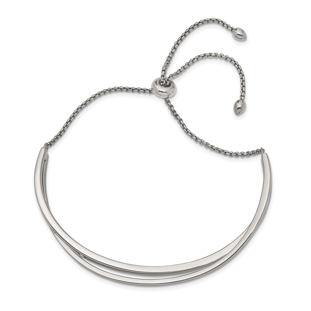 Chisel Stainless Steel Polished with Crystals Adjustable Bangle Bracelet