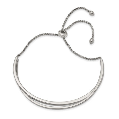 Chisel Stainless Steel Polished with Crystals Adjustable Bangle Bracelet