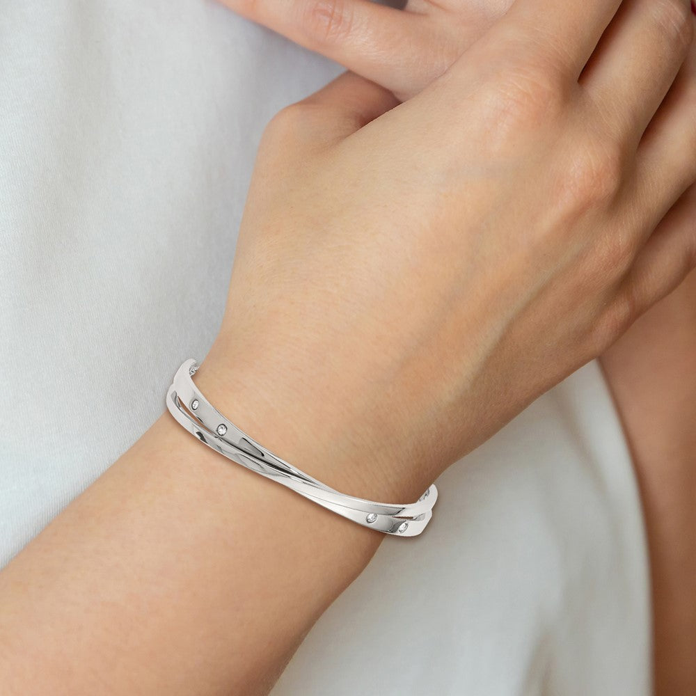 Chisel Stainless Steel Polished with Crystals Adjustable Bangle Bracelet