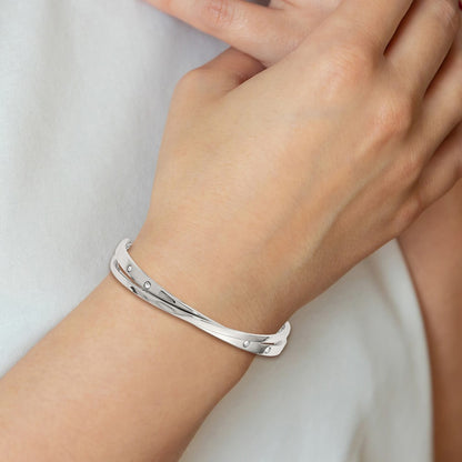 Chisel Stainless Steel Polished with Crystals Adjustable Bangle Bracelet