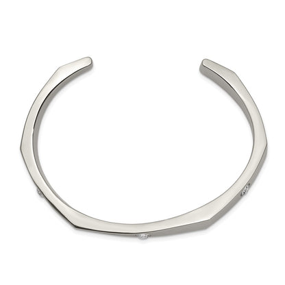 Chisel Stainless Steel Polished with Crystals 6mm Cuff Bangle
