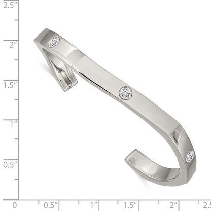 Chisel Stainless Steel Polished with Crystals 6mm Cuff Bangle