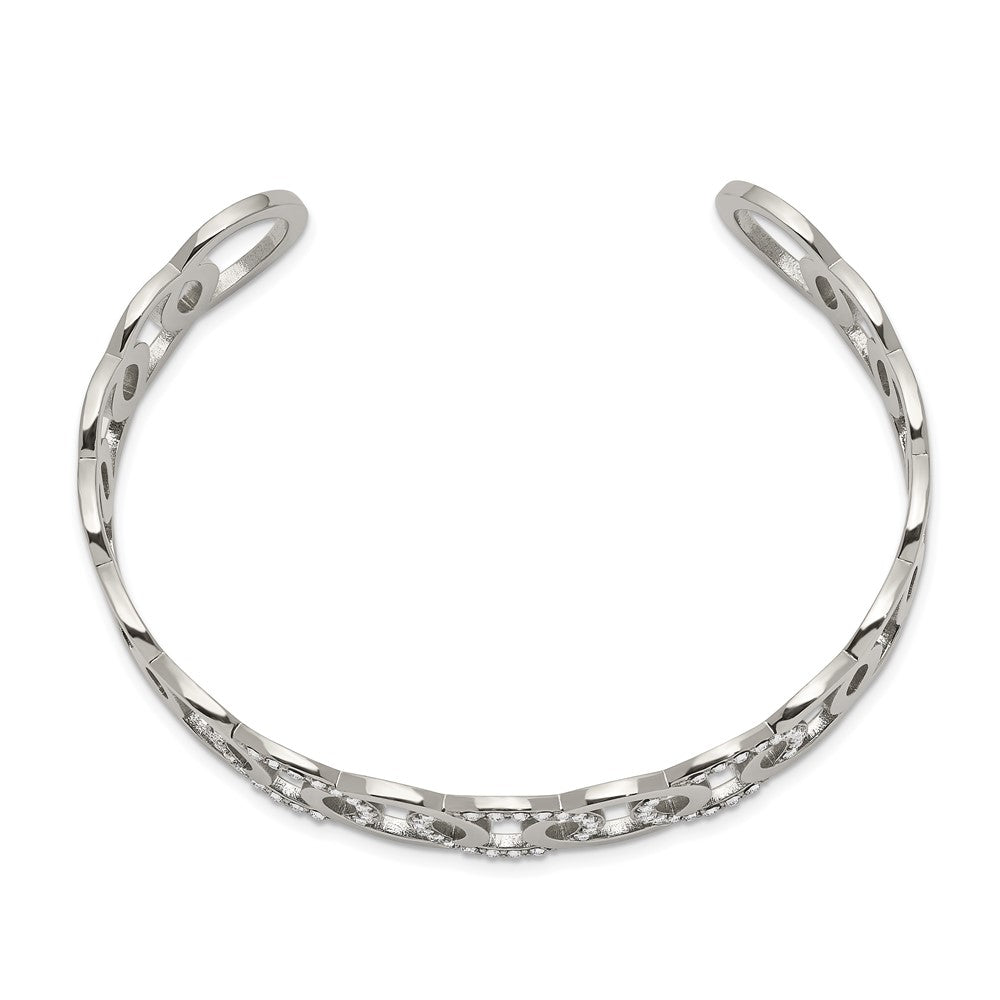 Chisel Stainless Steel Polished with Crystals 14.5mm Circles Cuff Bangle