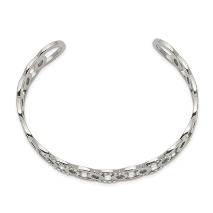 Chisel Stainless Steel Polished with Crystals 14.5mm Circles Cuff Bangle