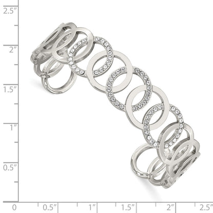 Chisel Stainless Steel Polished with Crystals 14.5mm Circles Cuff Bangle