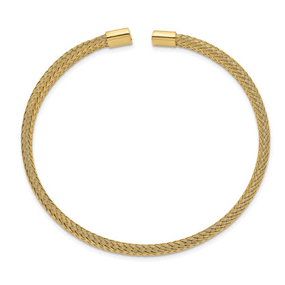 Chisel Stainless Steel Polished Yellow IP-plated 6mm Mesh Wire Cuff Bangle