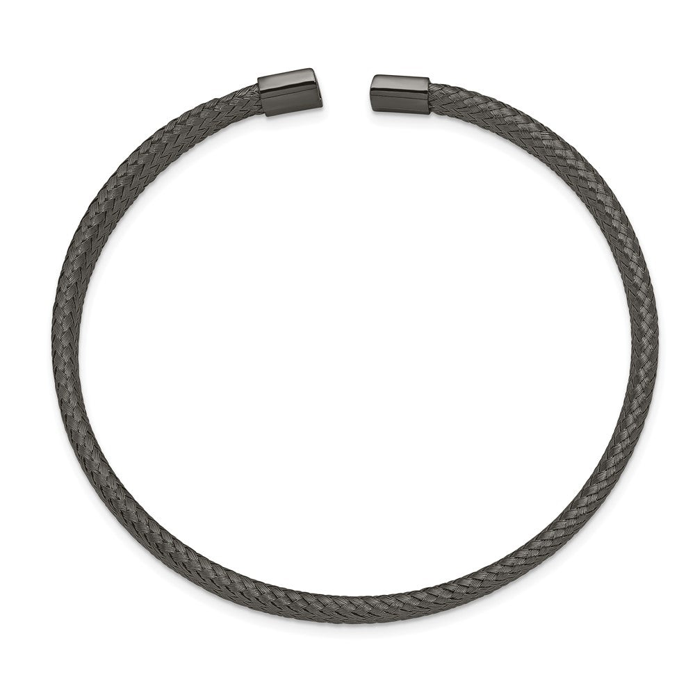 Chisel Stainless Steel Polished Black IP-plated 6mm Mesh Wire Cuff Bangle
