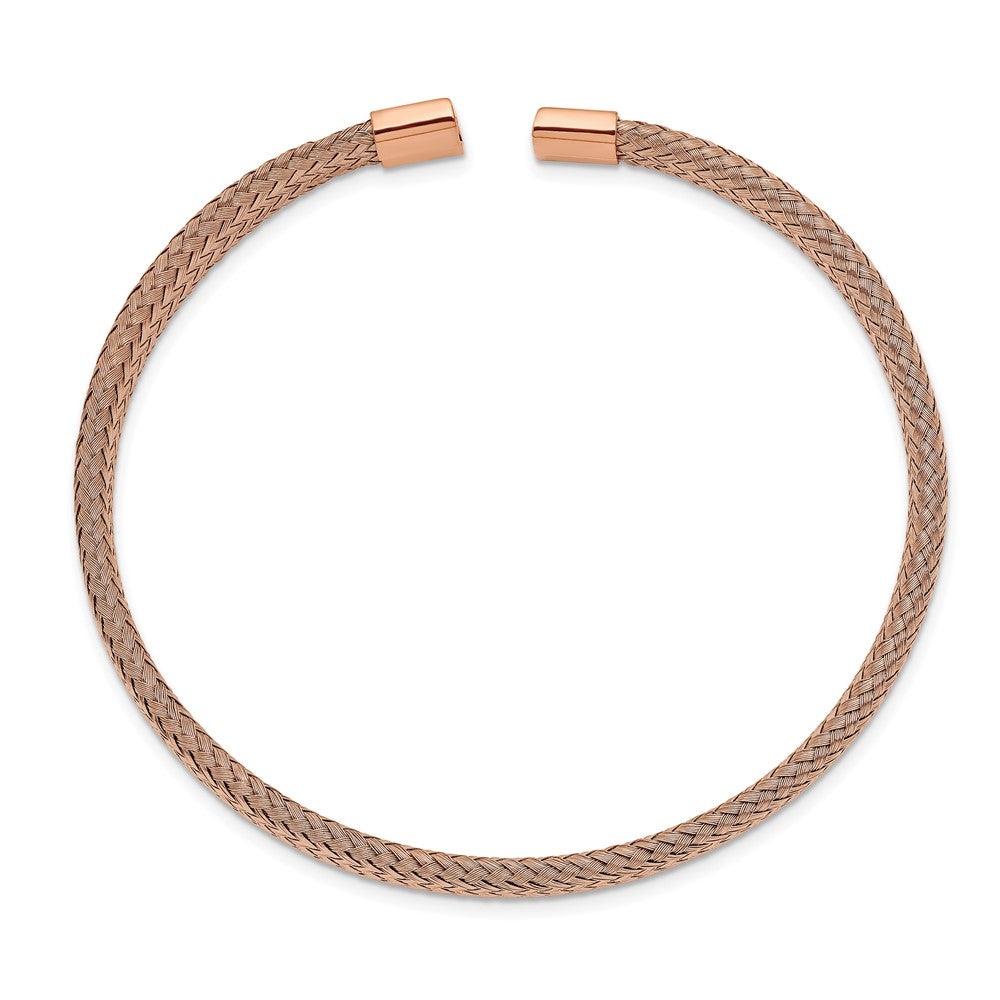 Chisel Stainless Steel Polished Rose IP-plated 6mm Mesh Wire Cuff Bangle