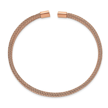 Chisel Stainless Steel Polished Rose IP-plated 6mm Mesh Wire Cuff Bangle