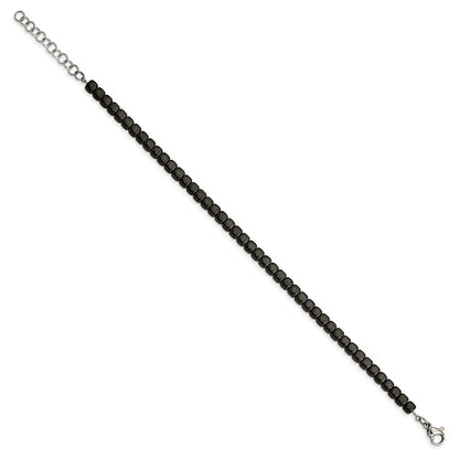 Chisel Stainless Steel Brushed and Polished Square Hematite Beaded 7 inch Bracelet with 1.25 inch Extension