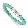 Chisel Stainless Steel Polished with Red Enamel Medical ID 6.5mm Turquoise Glass Beaded Stretch Bracelet
