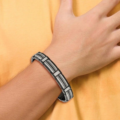 Chisel Stainless Steel Polished Black IP-plated with Black CZ 8.75 inch Link Bracelet