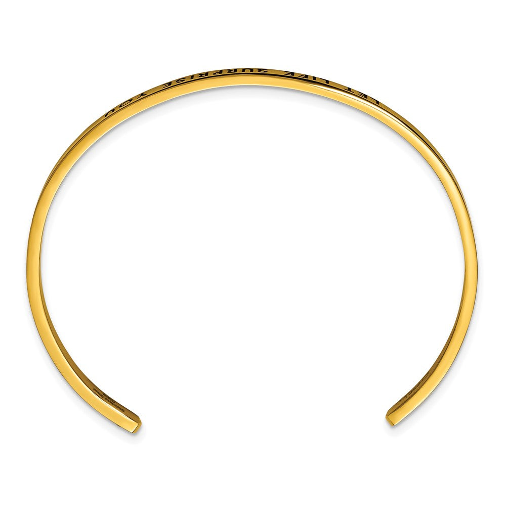 Chisel Stainless Steel Polished Yellow IP-plated and Enameled with Crystal LET LIFE SURPRISE YOU 3mm Cuff Bangle