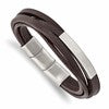 Chisel Stainless Steel Brushed Multi Strand Brown PU Leather 8 inch ID Bracelet with .5 inch Extension
