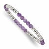 Chisel Stainless Steel Polished 4mm Purple Zebra Amethyst Beaded Stretch Bracelet