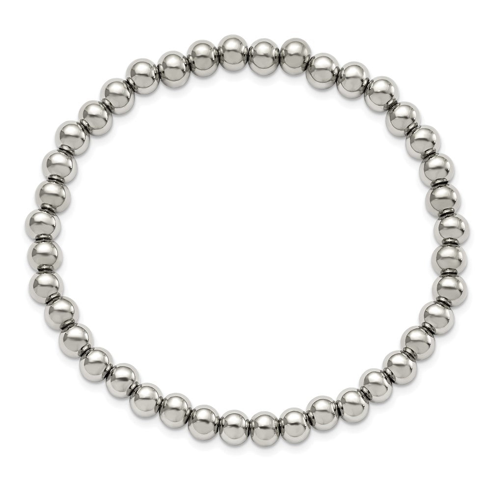 Chisel Stainless Steel Polished 6mm Beaded Stretch Bracelet
