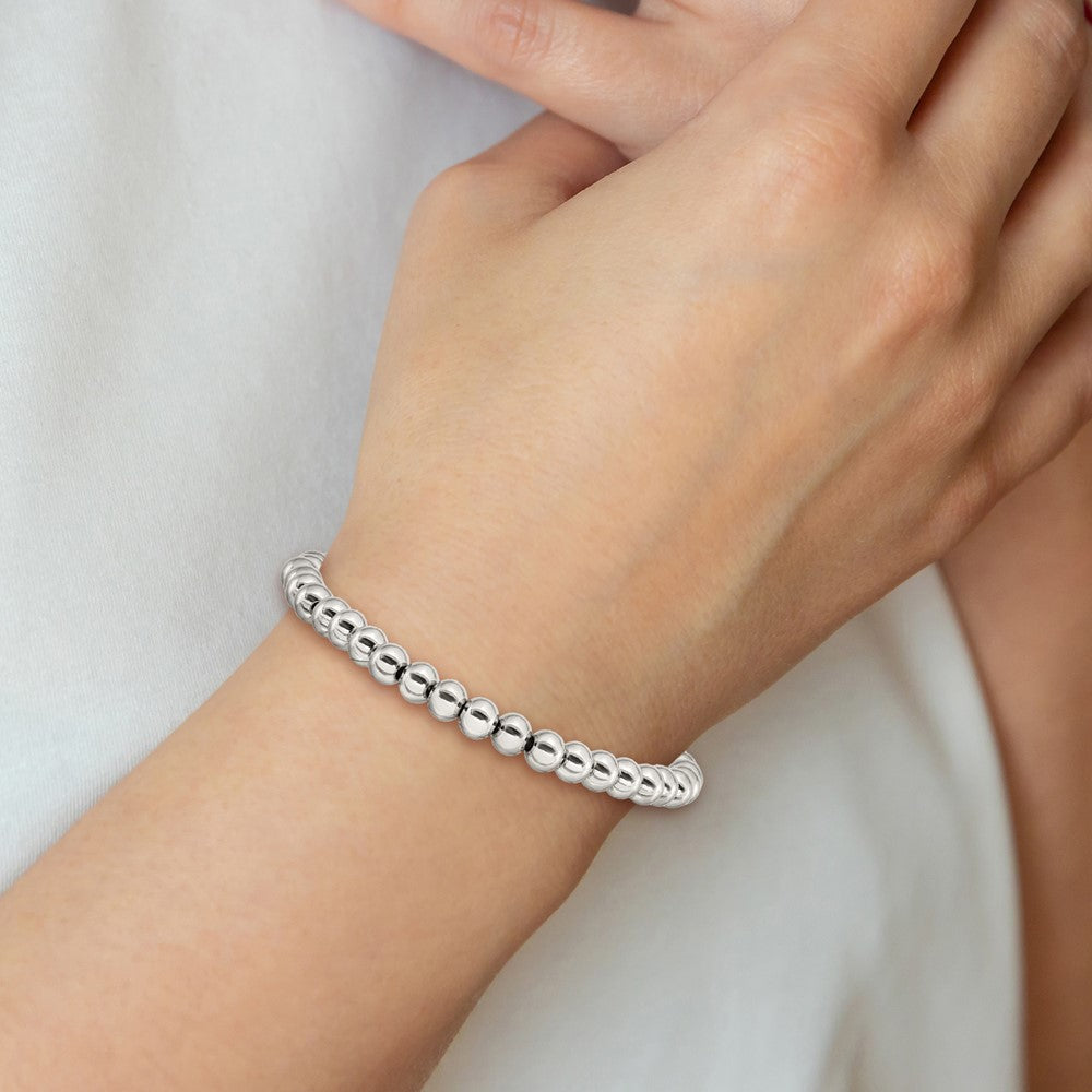 Chisel Stainless Steel Polished 6mm Beaded Stretch Bracelet