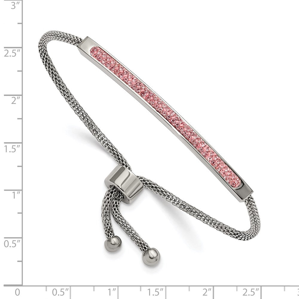Chisel Stainless Steel Polished with Pink Glass Adjustable Bracelet