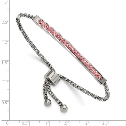 Chisel Stainless Steel Polished with Pink Glass Adjustable Bracelet