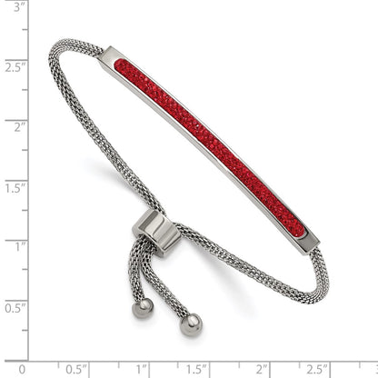 Chisel Stainless Steel Polished with Red Glass Adjustable Bracelet