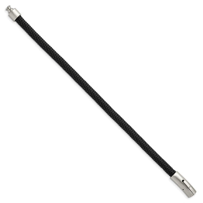 Chisel Stainless Steel Brushed and Polished Black Wire 8.25 inch Bracelet
