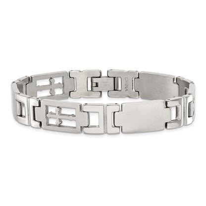 Chisel Stainless Steel Brushed and Polished Cross 8.5 inch Link Bracelet