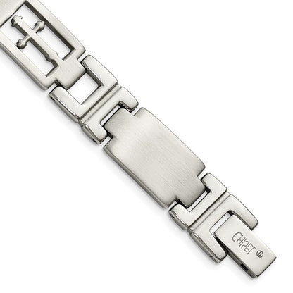 Chisel Stainless Steel Brushed and Polished Cross 8.5 inch Link Bracelet