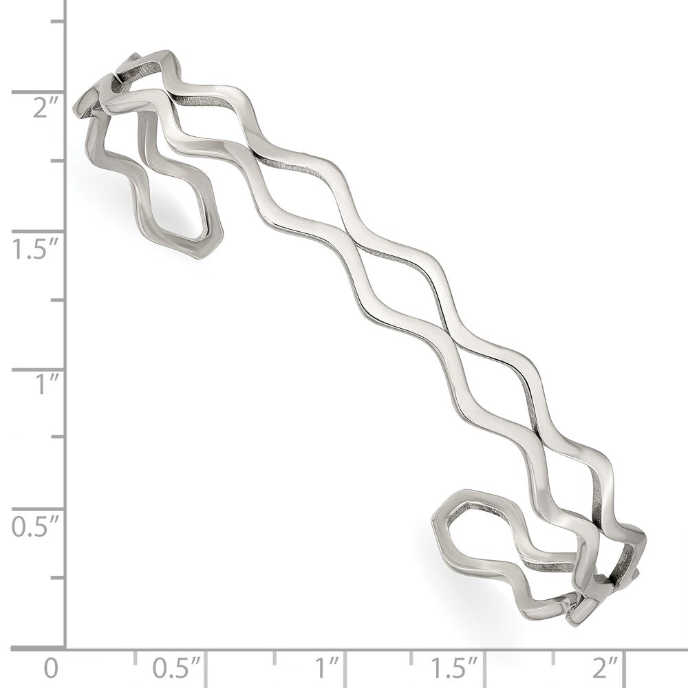 Chisel Stainless Steel Polished Wavy Cuff Bangle