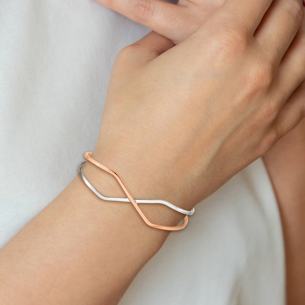 Chisel Stainless Steel Polished Rose IP-plated Cuff Bangle