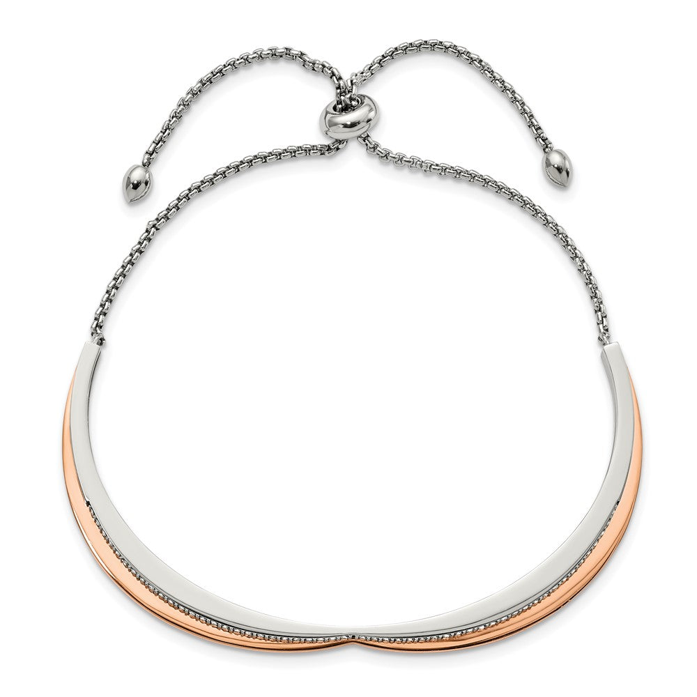 Chisel Stainless Steel Polished Rose IP-plated with Crystal Heart Shaped Adjustable Bangle Bracelet