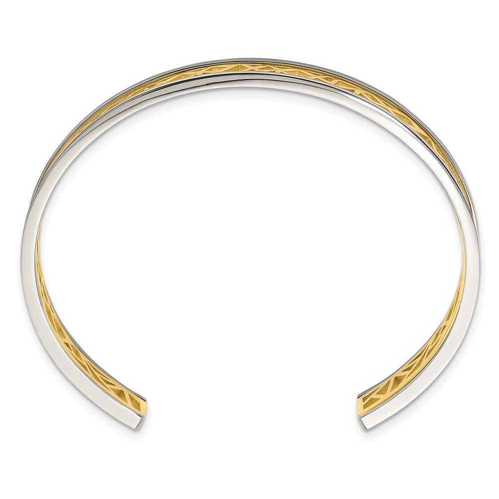 Chisel Stainless Steel Polished Yellow IP-plated Cut out Center 9.5mm Cuff Bangle