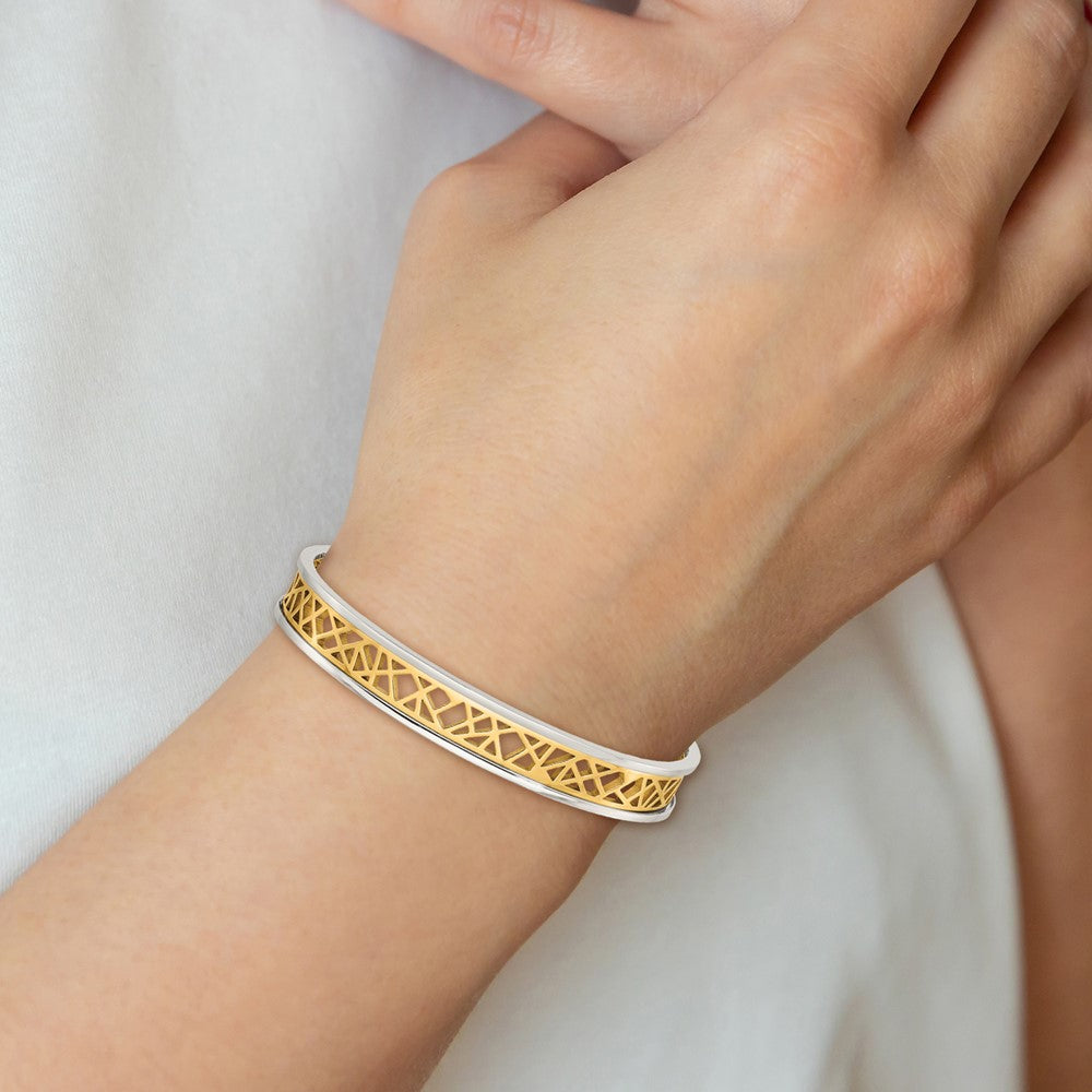 Chisel Stainless Steel Polished Yellow IP-plated Cut out Center 9.5mm Cuff Bangle