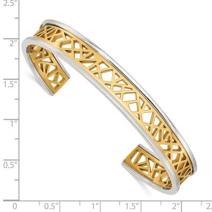 Chisel Stainless Steel Polished Yellow IP-plated Cut out Center 9.5mm Cuff Bangle