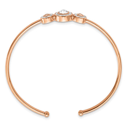 Chisel Stainless Steel Polished Rose IP-plated with Preciosa Crystal Flexible Cuff Bangle