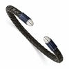 Chisel Stainless Steel Brushed and Polished Blue/Dark Grey IP-plated Black Leather Flexible Cuff Bangle