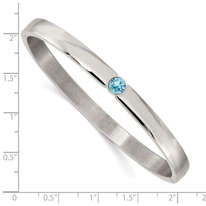 Chisel Stainless Steel Polished with Blue Preciosa Crystal 6mm Hinged Bangle