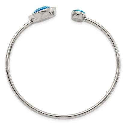 Chisel Stainless Steel Polished with Blue and Clear CZ Cuff Bangle