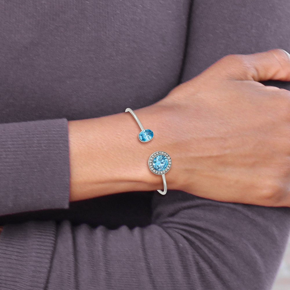 Chisel Stainless Steel Polished with Blue and Clear CZ Cuff Bangle