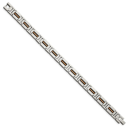 Chisel Stainless Steel Polished Black and Rose IP-plated 8.5 inch Link Bracelet