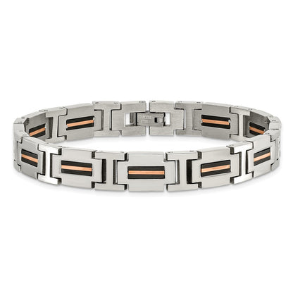 Chisel Stainless Steel Polished Black and Rose IP-plated 8.5 inch Link Bracelet