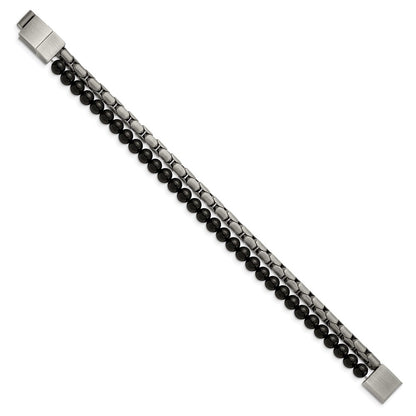 Chisel Stainless Steel Brushed Antique Bronze-plated Agate Beaded 8.5 inch Bracelet with .5 inch Extension