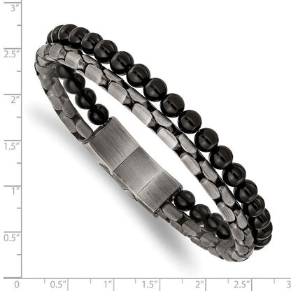 Chisel Stainless Steel Brushed Antique Bronze-plated Agate Beaded 8.5 inch Bracelet with .5 inch Extension