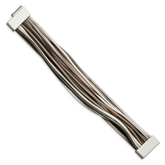 Chisel Stainless Steel Polished Multi-Strand Metallic Faux Leather 7.25 inch Bracelet