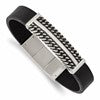 Chisel Stainless Steel Antiqued and Polished Black Leather 8 inch with .5 inch extension Bracelet