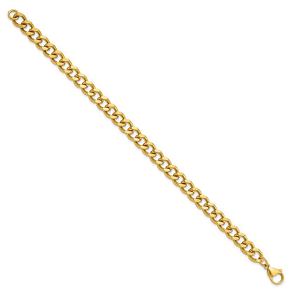 Chisel Stainless Steel Brushed and Polished Yellow IP-plated 8mm 8.5in Curb Chain Bracelet