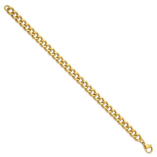 Chisel Stainless Steel Brushed and Polished Yellow IP-plated 8mm 8.5in Curb Chain Bracelet